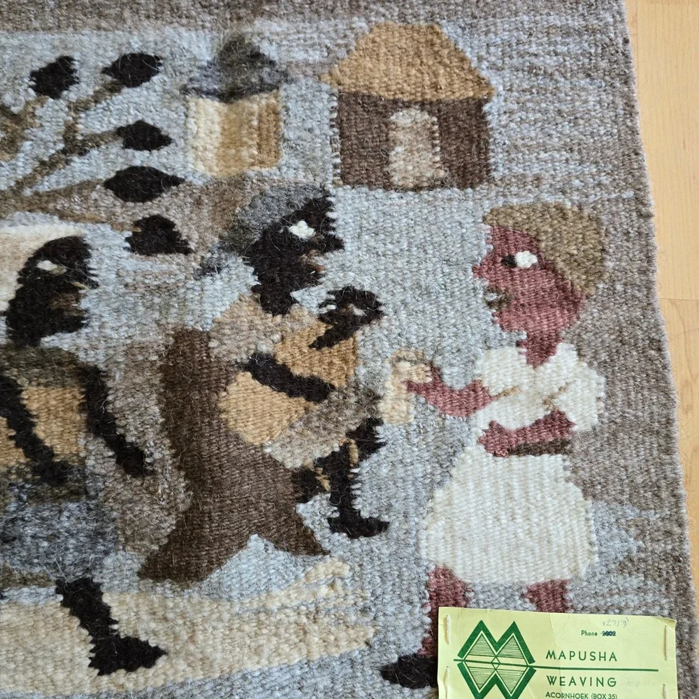 Mapusha Weaving South Africa Hand Woven Wool Wall Hanging Village Scene Tapestry